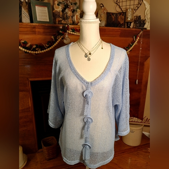 Simply Noelle Jackets & Blazers - Simply Noelle Mesh Jacket In Periwinkle Blue With Buttons